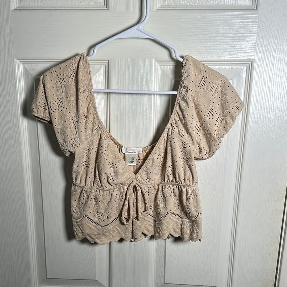 Beige Embroidered Blouse - Size S